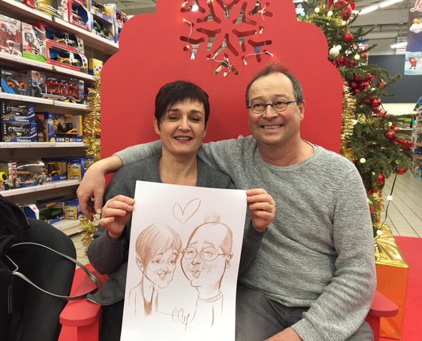 Caricatures de Noel au Super U de Fontenay le comte