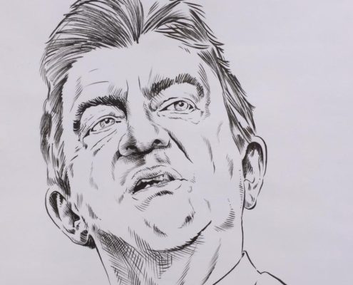 Mélanchon, pinceau, encre de chine